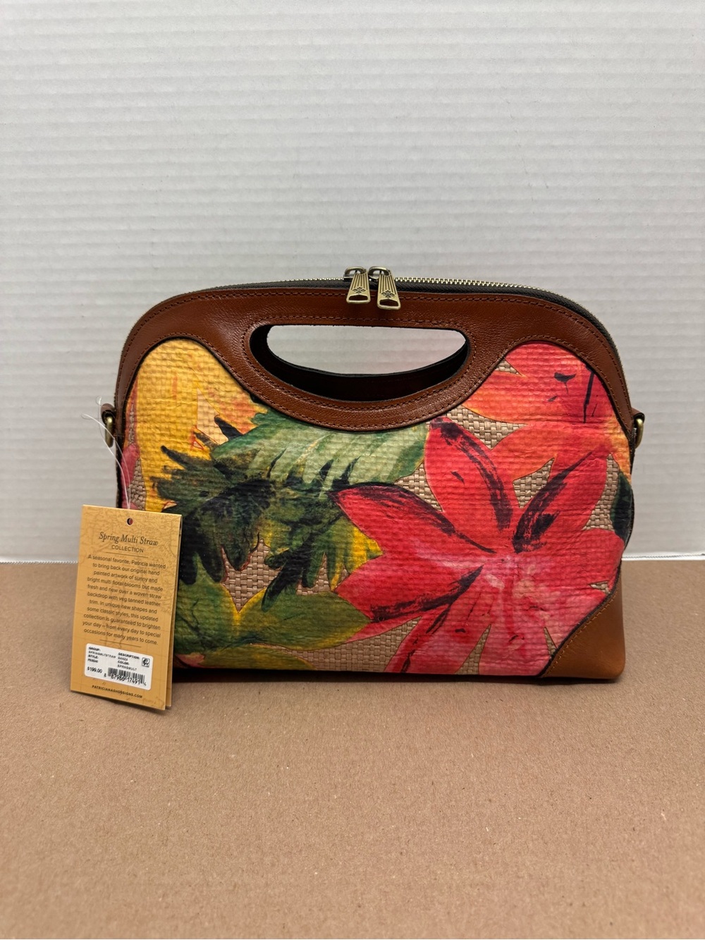 Patricia Nash Straw Body Sanza Clutch / Crossbody with Leather Trim